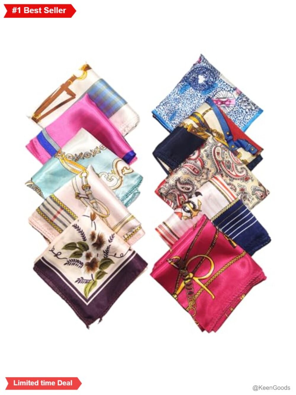 10 Pc Silky Square Scarf Set Neck Head Wrap Assorted Pattern 19.7"